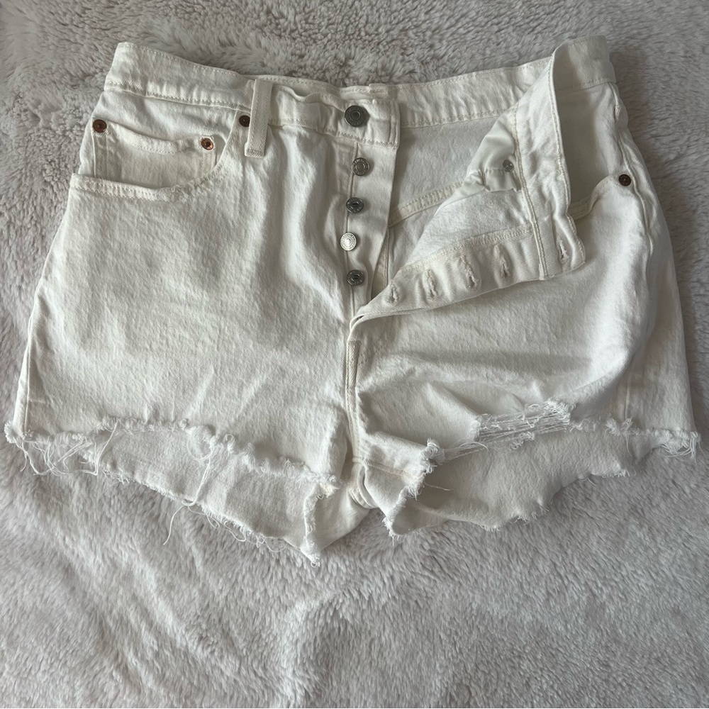 Levi’s white 501 denim shorts